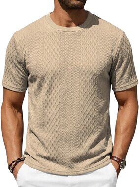 Men's T-Shirts Short Sleeve Knit Crewneck, Casual Textured Pullover Tees - LARGE